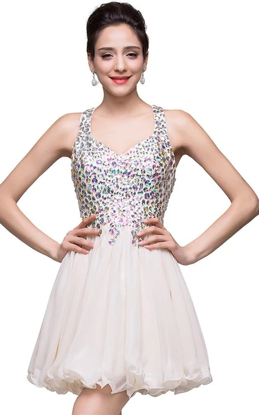 Sleeveless Homecoming Dress with Crystal Embellishments