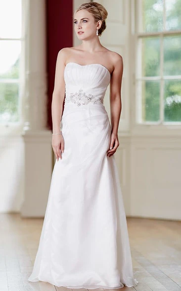 Strapless Satin&Tulle Wedding Dress with Ruching and Lace Up Sheath Style