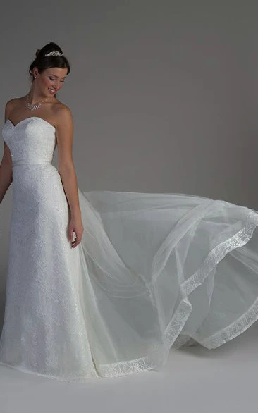 Sweetheart Lace Tulle Bridal Dress With Satin Sash