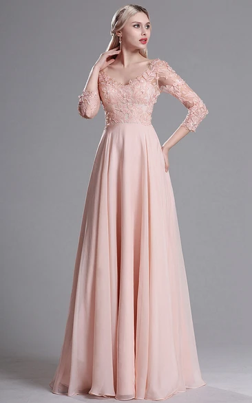 Empire Chiffon Appliques V-Neck Formal Dress with Low-V Back