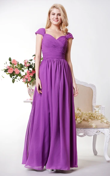 Graceful Cap Sleeve Chiffon Bridesmaid Dress with Spaghetti Straps