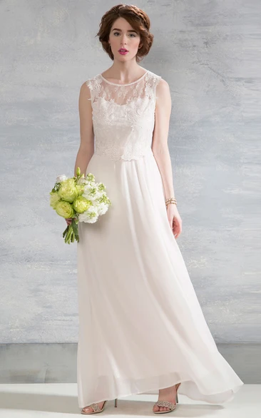 Sleeveless Chiffon Wedding Dress with Illusion Scoop Neckline