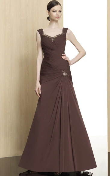 A-Line Beaded Chiffon Formal Formal Dress with Draping and Zipper Back