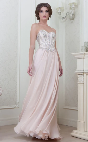 Sleeveless Beaded Chiffon Evening Dress Sheath Sweetheart Floor-Length