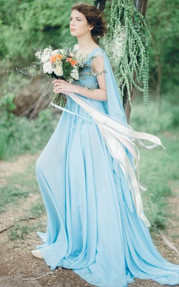 Serenity Bohemian Chiffon Non-Traditional Bridal Gown Sky Blue Bridesmaid Dress