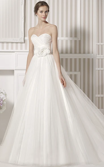 Sweetheart Tulle Ball Gown Wedding Dress with Criss Cross and Pleats Romantic Bridal Gown