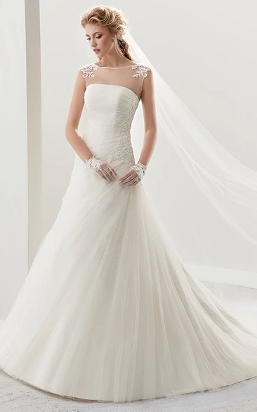 Bridal Gown with Cap Sleeves Pleats and Side Draping