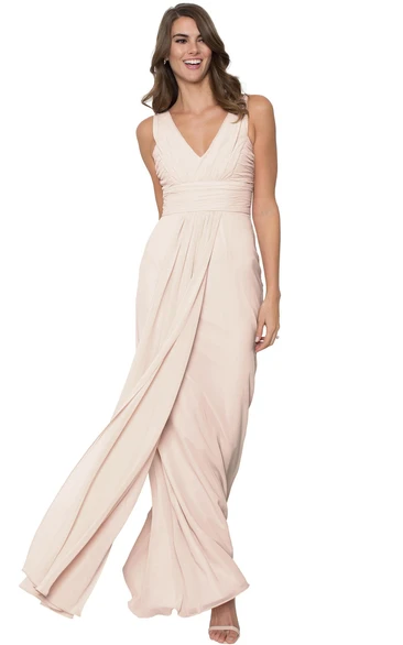 Chiffon Bridesmaid Dress with Ruched V-Neck & Straps Multi-Color Convertible