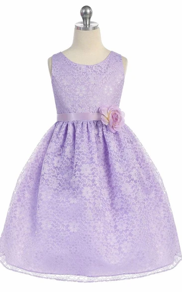 Tiered Lace Floral Tea-Length Flower Girl Dress Elegant Beach