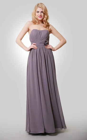 Flower and Pleated Chiffon A-Line Prom Dress