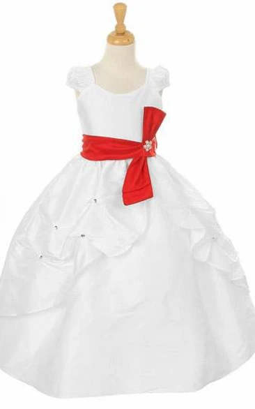 Tiered Floral Flower Girl Dress with Bow Ankle-Length
