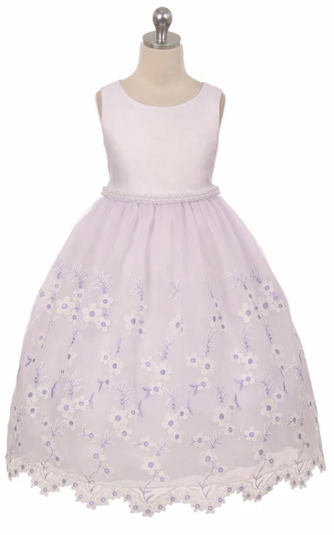 Beaded Lace & Organza Tea-Length Flower Girl Dress Classy Wedding Dress