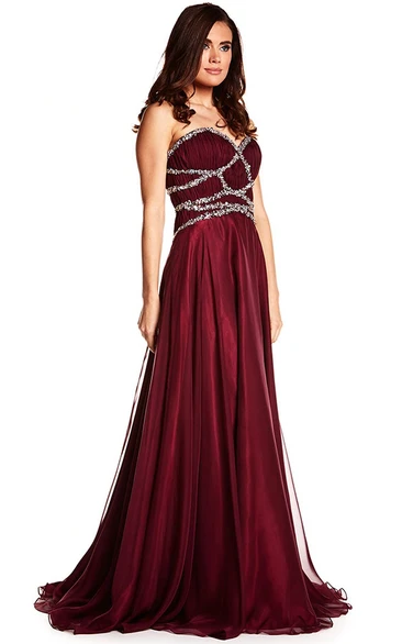 A-Line Sweetheart Beaded Chiffon Prom Dress with Straps and Pleats Classy Prom Dress