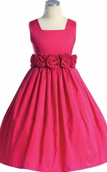 Tiered Taffeta Tea-Length Flower Girl Dress Classy Bridesmaid Dress