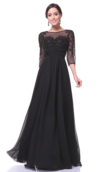 Bateau Half Sleeve Chiffon Dress with Beading A-Line Bridesmaid Dress