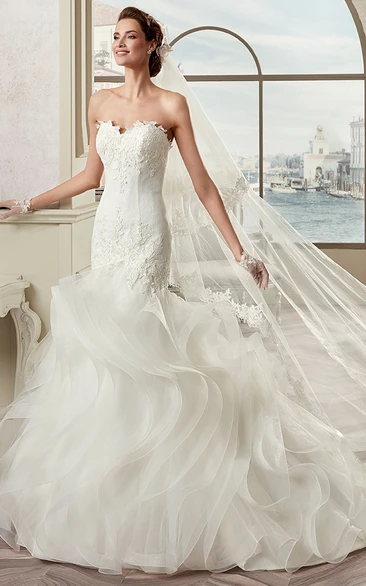 Mermaid Sweetheart Sheath Wedding Dress with Cascading Ruffles and Open Back