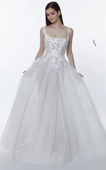 Sequin Sleeveless A-Line Wedding Dress with Appliques Modern and Unique