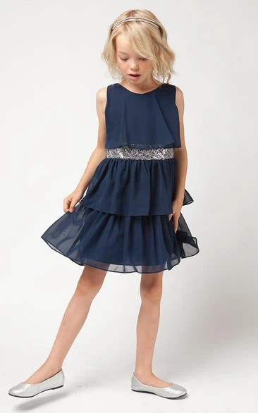 Chiffon Sequin Flower Girl Dress Knee-Length Bridesmaid Dress