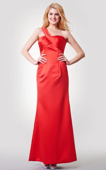 One Shoulder Bandaged A-line Satin Bridesmaid Dress Long & Classy