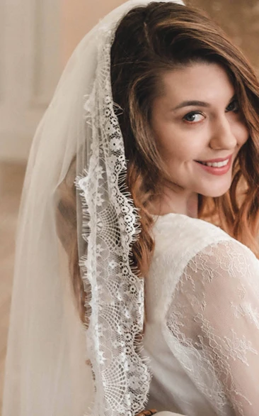 Lace Edge Romantic Tulle Wedding Veil Long Style