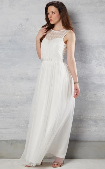 Lace Tulle Wedding Dress Sleeveless Maxi Scoop-Neck Elegant