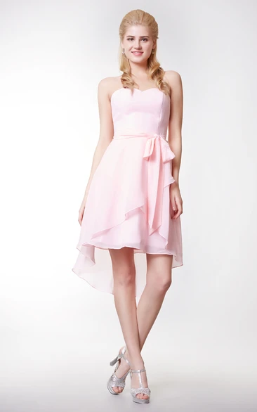 Sweetheart Chiffon Dress with High Low Style Crisscross Front & Classy