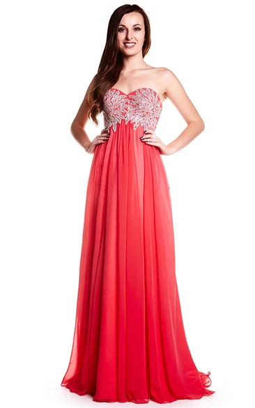 Crystal Sweetheart Chiffon Prom Dress A-Line Floor-Length Pleated