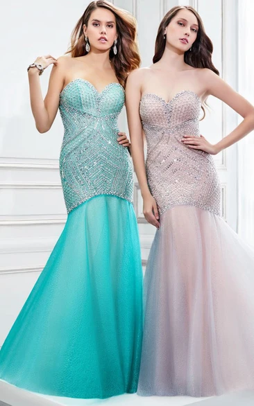 Sweetheart Mermaid Beaded Tulle Prom Dress Sleeveless Flowy Modern