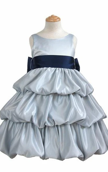 Satin Flower Girl Dress Sleeveless Tiered Women's Dress