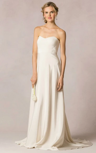 Satin Strapless Sheath Wedding Dress with Long Sleeves