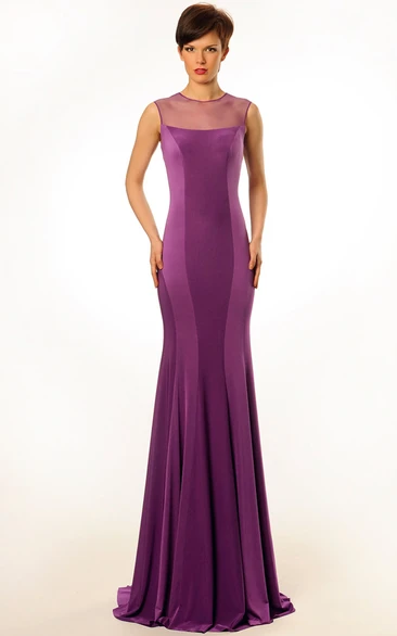 Jewel Pleated Sleeveless Prom Dress with Sweep Train Maxi Jersey Material