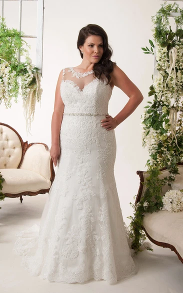 Illusion Sheath Dress with Sleeveless Design Lace Details and Beaded Waist