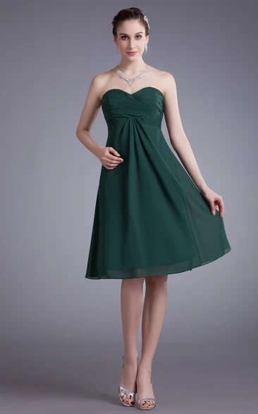 A-Line Knee Length Chiffon Prom Dress with Draping and Ruching Elegant Prom Dress 2024