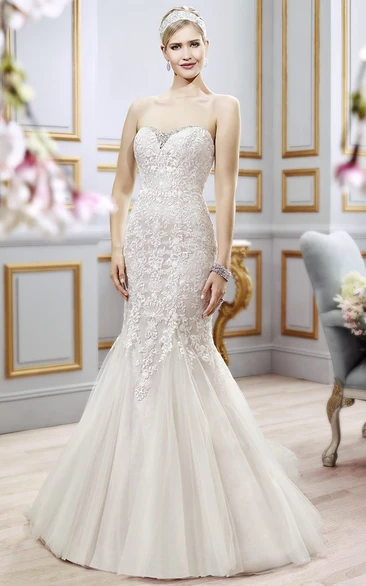 Beaded Sweetheart Trumpet Tulle Wedding Dress with V Back Elegant Bridal Gown