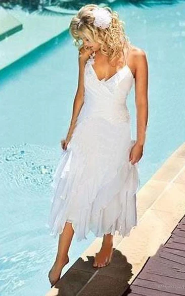 Halter A-line Chiffon Wedding Dress with Ruffles for Summer
