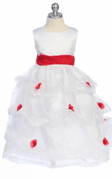 Ruched Tea-Length Organza & Satin Flower Girl Dress Simple Dress for Girls