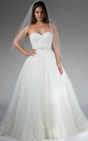 Lace Crystal Sweetheart Tulle Wedding Dress Ball Gown