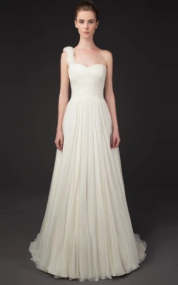 One-Shoulder Chiffon Wedding Dress A-Line Criss-Cross Sleeveless Bridal Gown