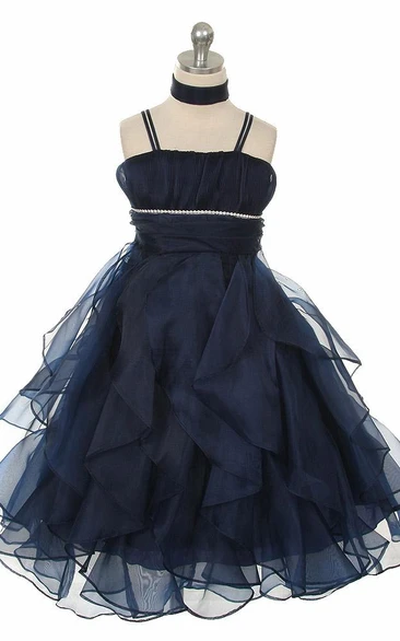 Organza Tiered Flower Girl Dress with Cape Ankle-Length