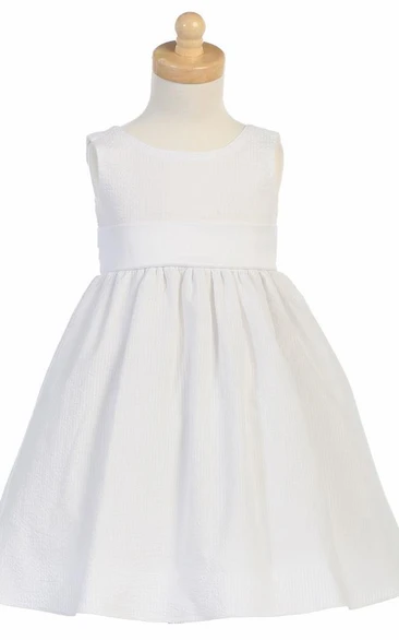 Sleeveless Tiered Flower Girl Tea-Length Dress in Satin