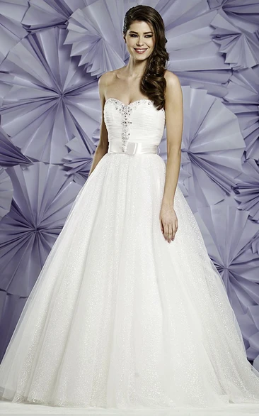 Beaded Sweetheart Tulle Ball Gown Wedding Dress Sleeveless Long Sequins