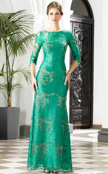 Sheath Lace Appliques Floor-Length Dress with Low-V Back Bridesmaid Dress