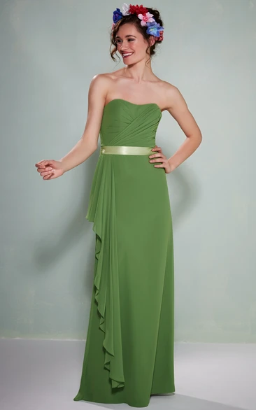 Chiffon Strapless Bridesmaid Dress with Criss-Cross Draping and Sash