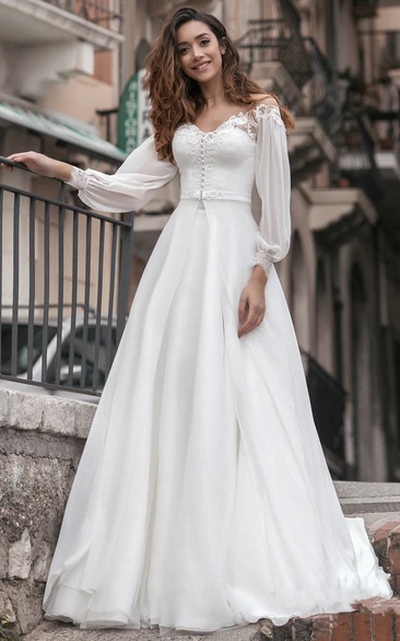 Mermaid Chiffon Off-the-shoulder Wedding Dress with Sweep Train Bohemian Wedding Dress