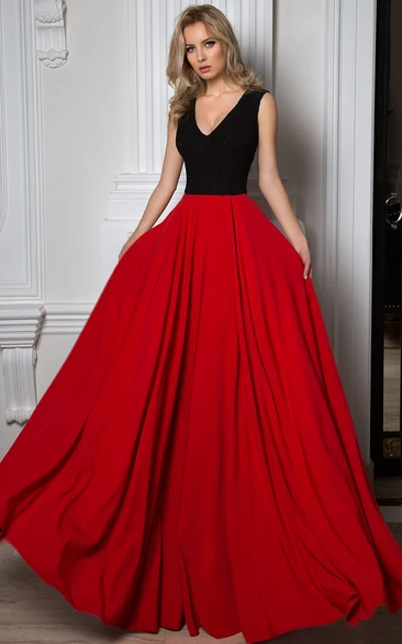 Pleated Chiffon Prom Dress with V-Neck and Sleeveless Design