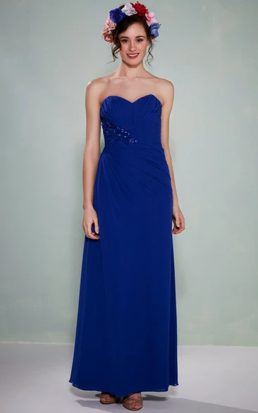 Sweetheart Sleeveless Chiffon Ankle-Length Bridesmaid Dress With Criss-Cross Flowy Dress