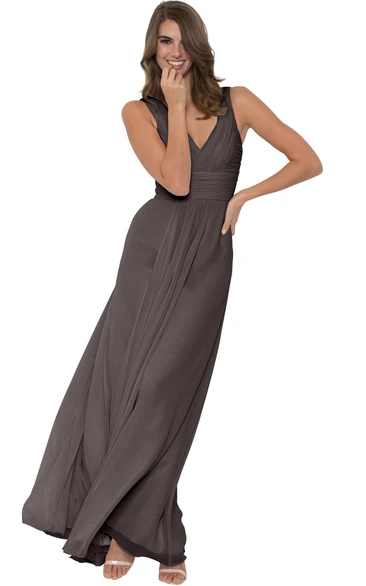 V-Neck Chiffon Bridesmaid Dress Sleeveless & Ruched Multi-Color Convertible