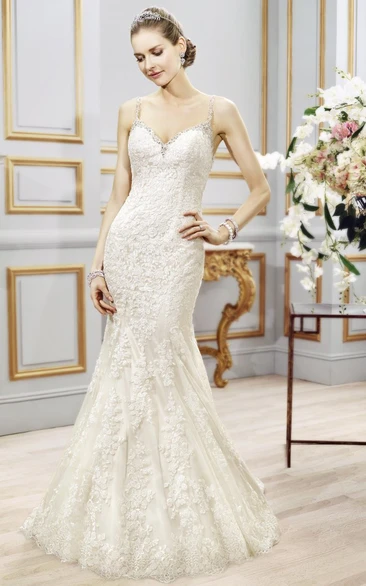 Appliqued Lace Trumpet Wedding Dress with Beading Unique Bridal Gown