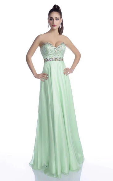 Sleeveless A-Line Chiffon Prom Dress with Rhinestones and Jeweled Belt