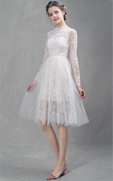 French Lace Tulle Wedding Dress with Sleeves Short & Elegant